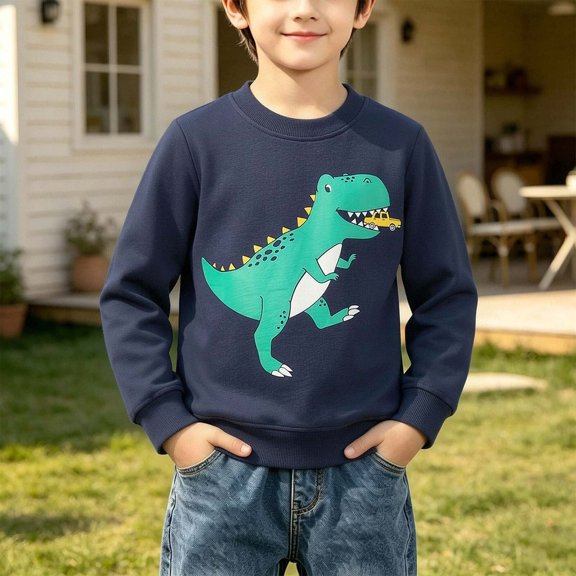 HAOTAGS Boys Sweatshirts (1-7) Cute Graphic Print Long Sleeved Casual Cotton Pullover Tops Navy Size 2T