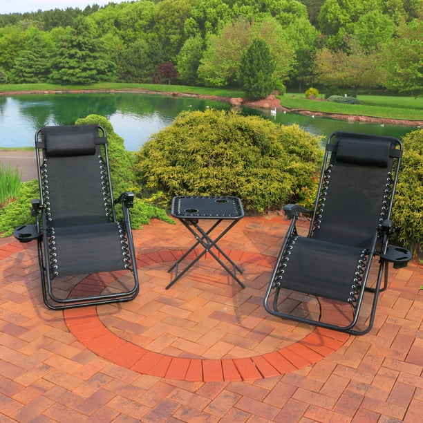 Sunnydaze Black Zero Gravity Reclining Lounge Chairs Set Of 2 With Side Table Walmart Com Walmart Com