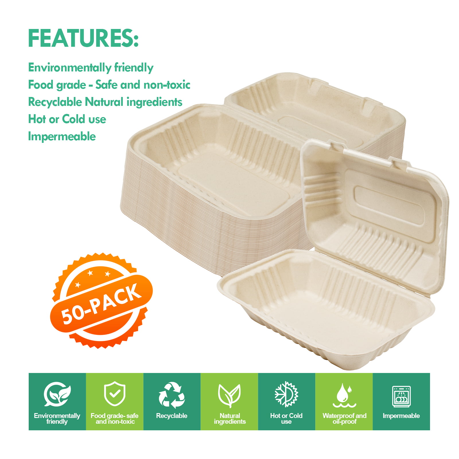 8 Inch Compostable Clamshell Hinged Food Container Ideal for Hot or Cold  to-Go Orders, Food-Delivery Services, Parties, and Leftovers - China Hot  Food to Go Containers, Biodegradable Lunch Box