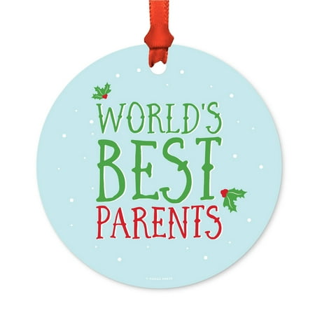 Metal Christmas Ornament, World's Best Parents, Holiday Mistletoe, Includes Ribbon and Gift