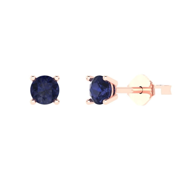 0.5 ct Push-Back Stud Earrings for Women | 4.0mm Round Cut Simulated Blue Sapphire | 18K Rose Gold