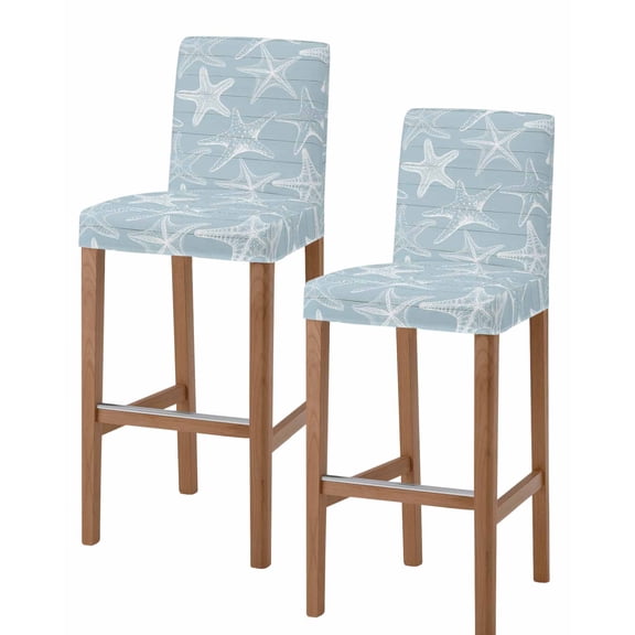Blue White Starfish Bar Stool Covers Set of 2, Coastal Ocean Summer Sea Nautical Stretch Washable Bar Chair Covers with Backs, Removable Pub Counter Height Chair Cover for Kitchen Dining Room Cafe