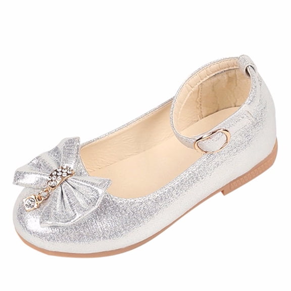 Xijirk Kids Girls Shoes Bowknot Shallow Design Comfortable Footwear Stylish Dance Shoes For Daily Wear,Silver,12 Years