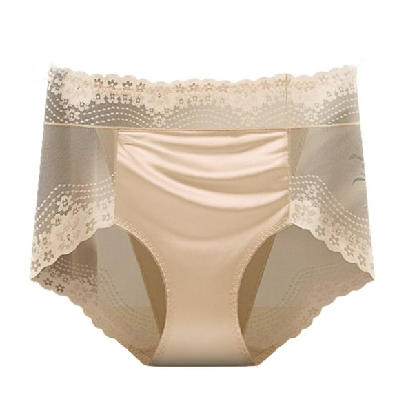 ibuvkizy Panties for Women Pants Womens Underwear,Ladies Soft Stretchy Briefs,Women's Large Size High Waist Tummy Butt Lifting Solid Color Lace Breathable Underwear Briefs