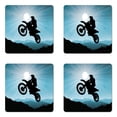 thumbnail image 1 of Motorcycle Coaster Set of 4, Motorsport Man Silhouette on a Mountainous Setting Flying in Air, Square Hardboard Gloss Coasters, Standard Size, Blue and Charcoal Grey, by Ambesonne, 1 of 2