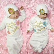 Take Home Outfit Flower Little Sister Baby Girl Gown Hat Infant Newborn Gift Set