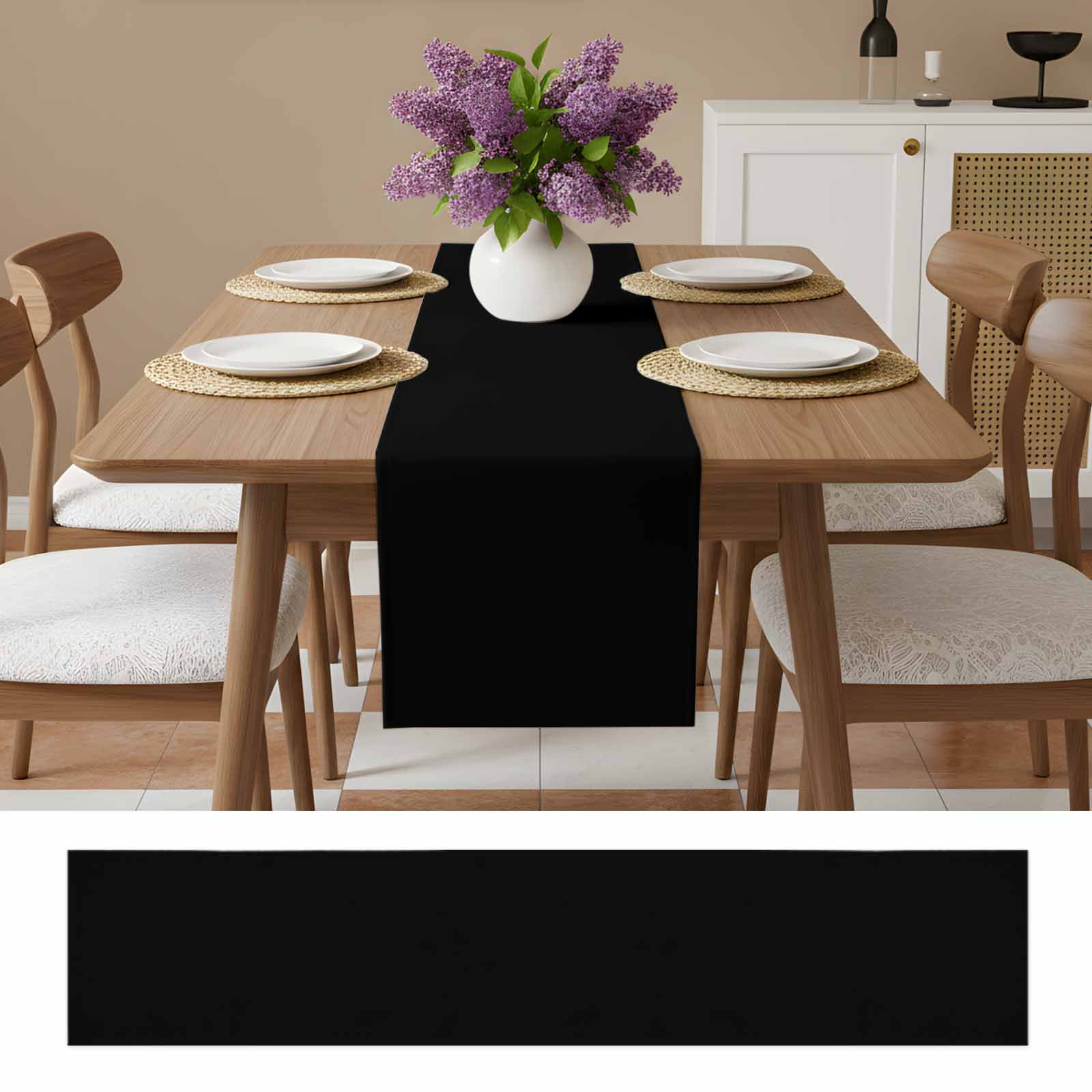 Black Table Runner, Pure Black Washable Cotton Linen Table Runners 48 Inches Long, Dresser Scarf Runner for Nightstand/Coffee/End Tables 13''x48''