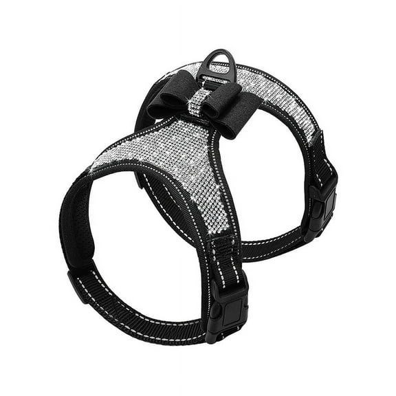 Jpetyy Reflective Dog Harness Nylon Vest Bling Rhinestone Bowknot Dog Accessories