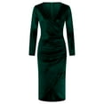 thumbnail image 5 of Women's V Neck Wrap Velvet Long Sleeve Bodycon Ruched Dress (Green S), 5 of 7