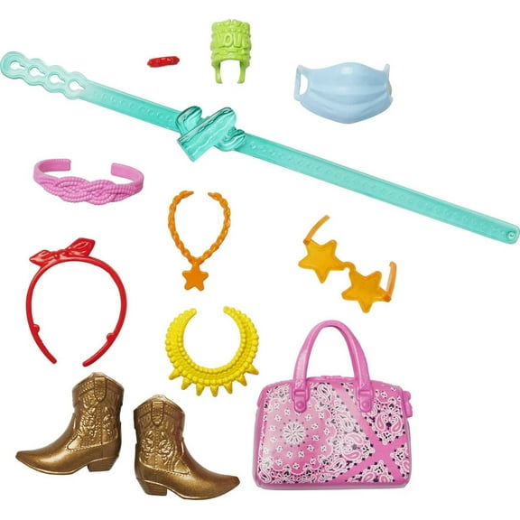 Barbie Travel Fashion Pack, 11 Accessories for Dolls Including Camera, Passport & Neck Pillow