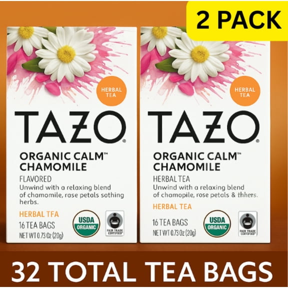 2X - Tazo Regenerative Organic Calm Chamomile Herbal Tea 16 Tea Bags (Pack of 2)