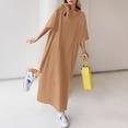 thumbnail image 2 of Kcodviy Robe Midi Ample Décontractée Unie Froncée à Manches Courtes T-Shirt Robe Maxi Décontractée Robe en Lin pour Femmes Robe d'Été Décontractée Robes Maxi Décontractées pour Femmes, 2 of 4