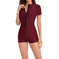 thumbnail image 6 of QIUOMBBP Womens One Piece Short Sleeve Swimsuit Half Zipper Surfing Bathing Suit Tummy Control Romper Swimwear Wine XXL, 6 of 8