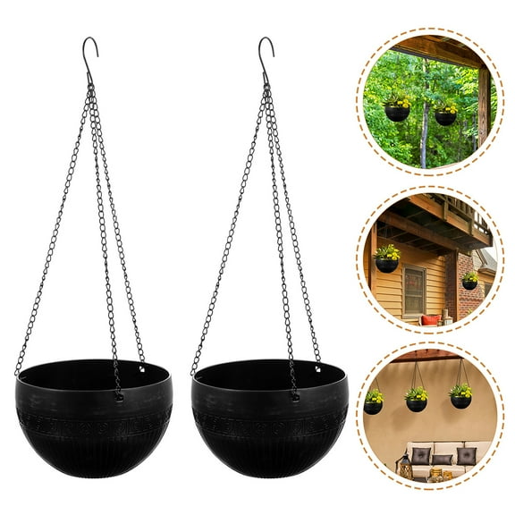 Amosfun 2Pcs Self Watering Hanging Planters with Water Barrier Net for Indoor Plants
