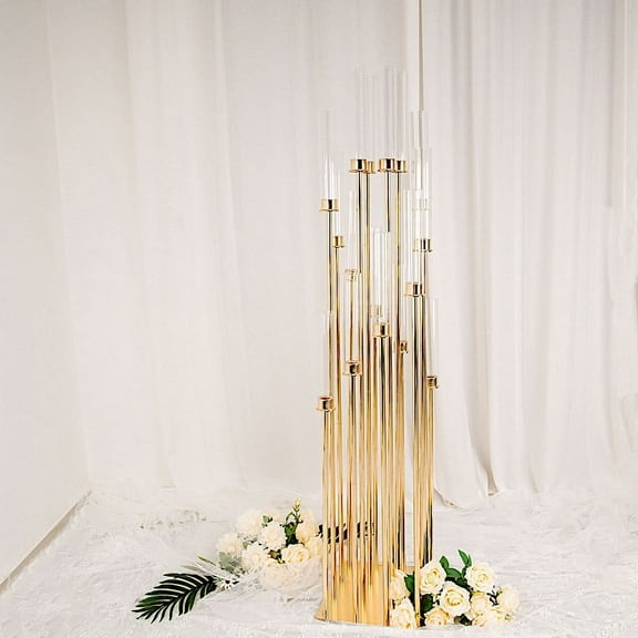 BalsaCircle 58" Gold Candelabra Candle Holder Centerpiece Glass Wedding Decorations