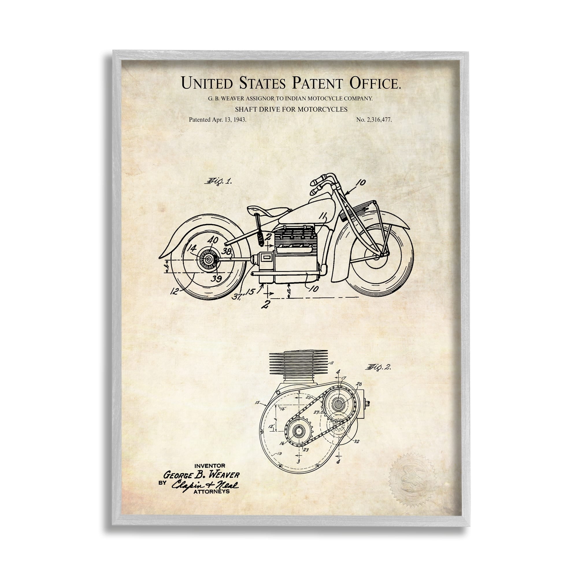 Stupell Industries Vintage Motorcycle Shaft Drive Machinery Blueprint Diagram Framed Wall Art, 24 x 30, Design by Karl Hronek