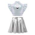 thumbnail image 3 of TSSOE Girls Jazz Dance Dress 2-Piece Cheerleading Outfit Shiny Metallic Flutter Sleeve Crop Top with Skirt Set Silver 16, 3 of 7