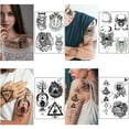 thumbnail image 4 of Yazhiji 32 Pieces Fake Tattoo Patterns Totem Flower Rose temporary tattoo stickers for women men boys girls sexy body art big arm tower drawing sunflower, 4 of 8
