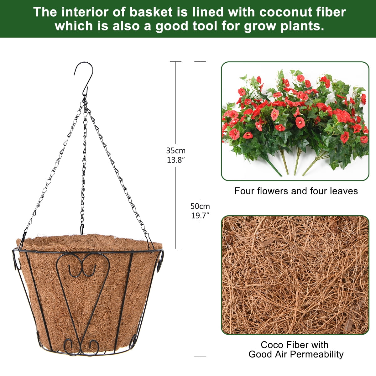 Artificial Hanging Flowers in Basket Outdoor Indoor Patio Garden Decor, Faux Flower Centerpieces,Fake Silk Hanging Basket Morning Glories Flowers Plants with Cane Weaves Flowerpot (Red)