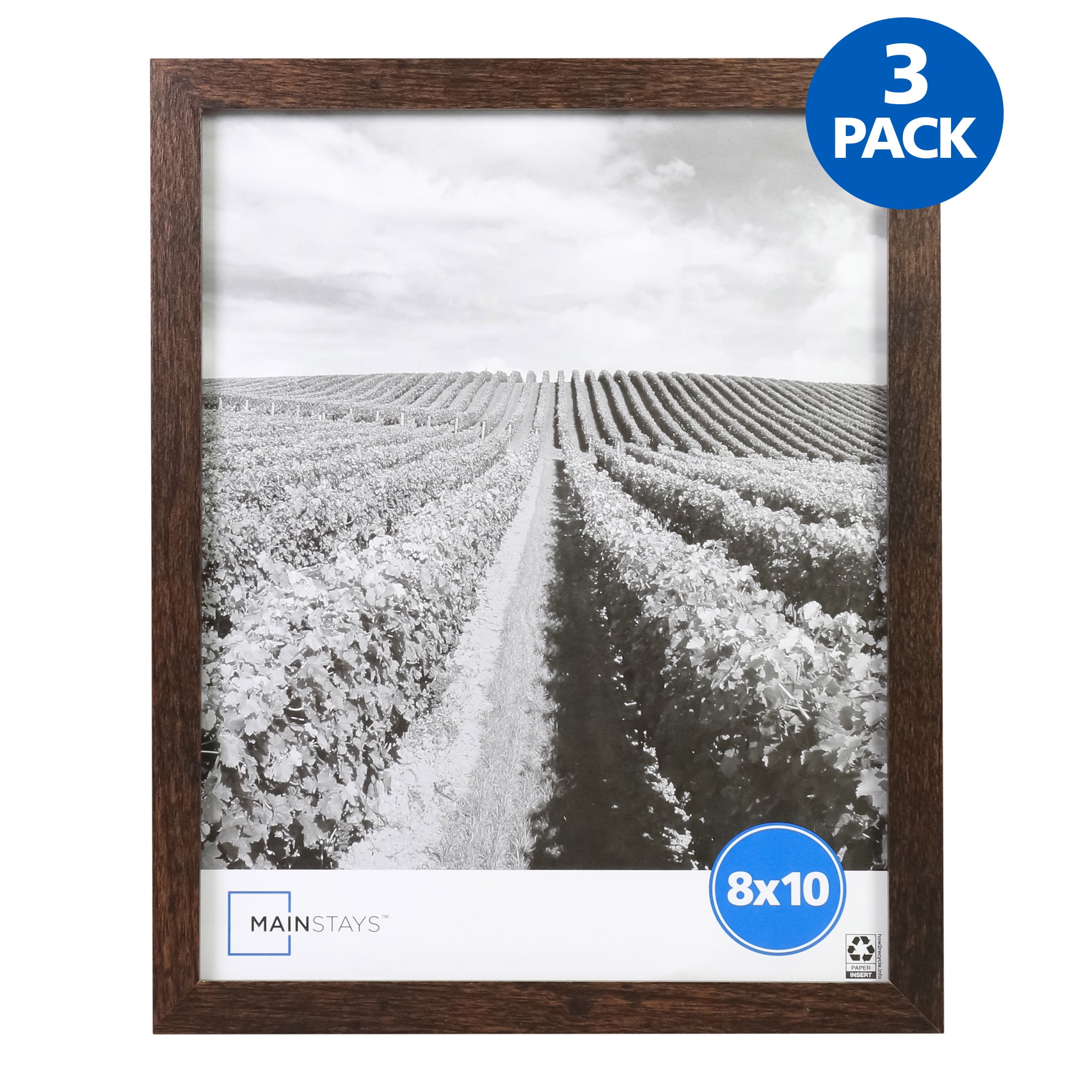 (4 pack) Mainstays - 8x10 Picture Frame - Brown Gallery Linear Program Tabletop & Wall Photo Frame, Set of 3