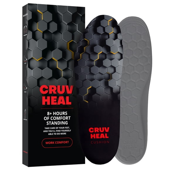 CRUVHEAL Work Comfort Insoles for Men Women Flat Feet Orthotics Low Arch Size XL, Black