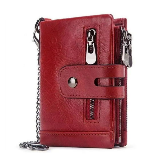 harmtty Practical Safe Buckle Wallet Individual Grids Large Capacity Cowhide Fashion Wallet for Man,Red