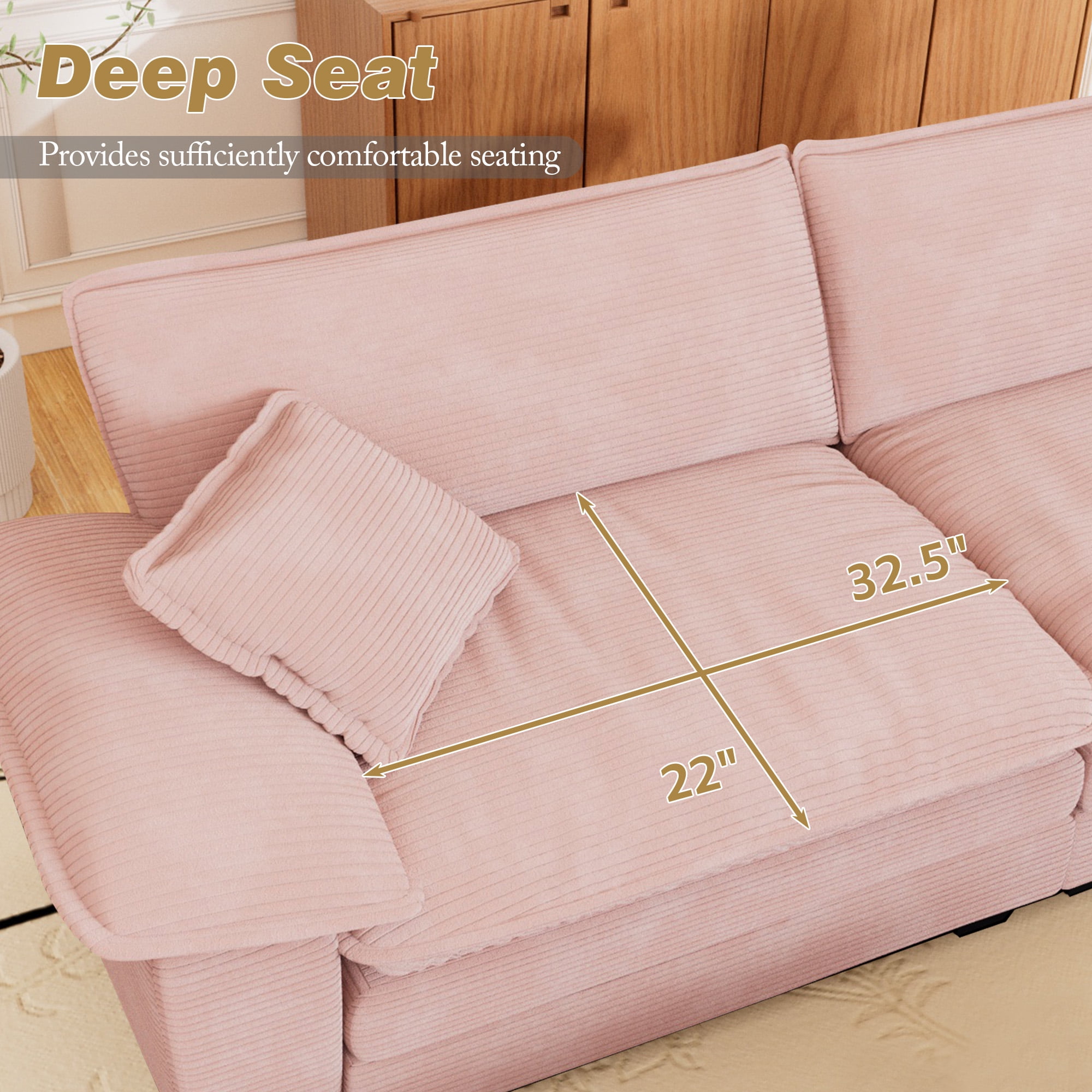 Muumblus 80.5" Corduroy Loveseat Sofa, Oversized Upholstered 2-Seater Fluffy Cloud Sleeper Couch for Living Room/Apt, Pink