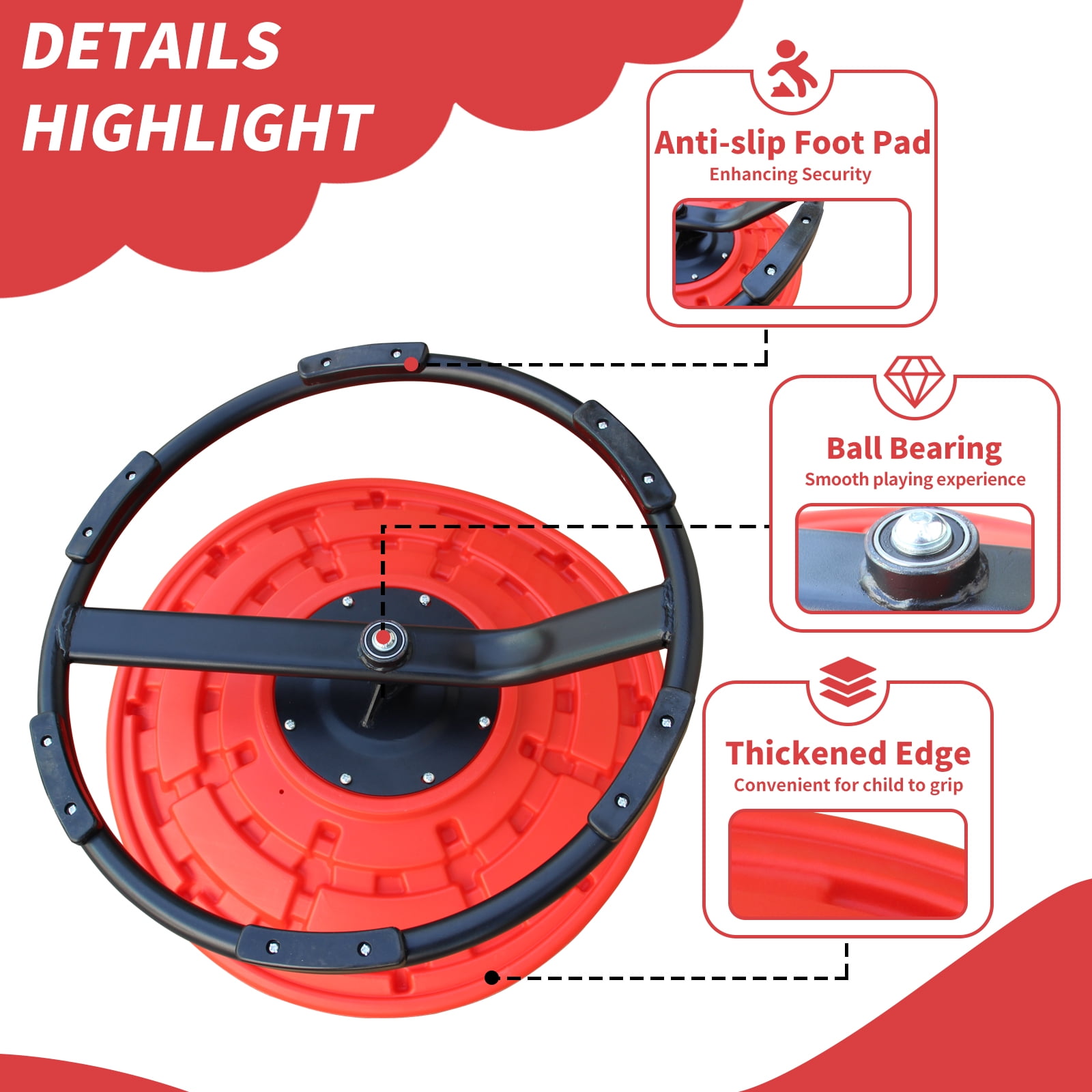 Sensory Spinning Chair for Autistic Kids, Swivel Chair, Sensory Toys Gifts for Toddlers with ADHD, Sit and Spin Toys,Training Body Coordination, Indoor & Outdoor, RED