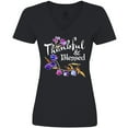 thumbnail image 3 of Inktastic Thankful and Blessed Inspirational Saying with Flowers Women's V-Neck T-Shirt, 3 of 5