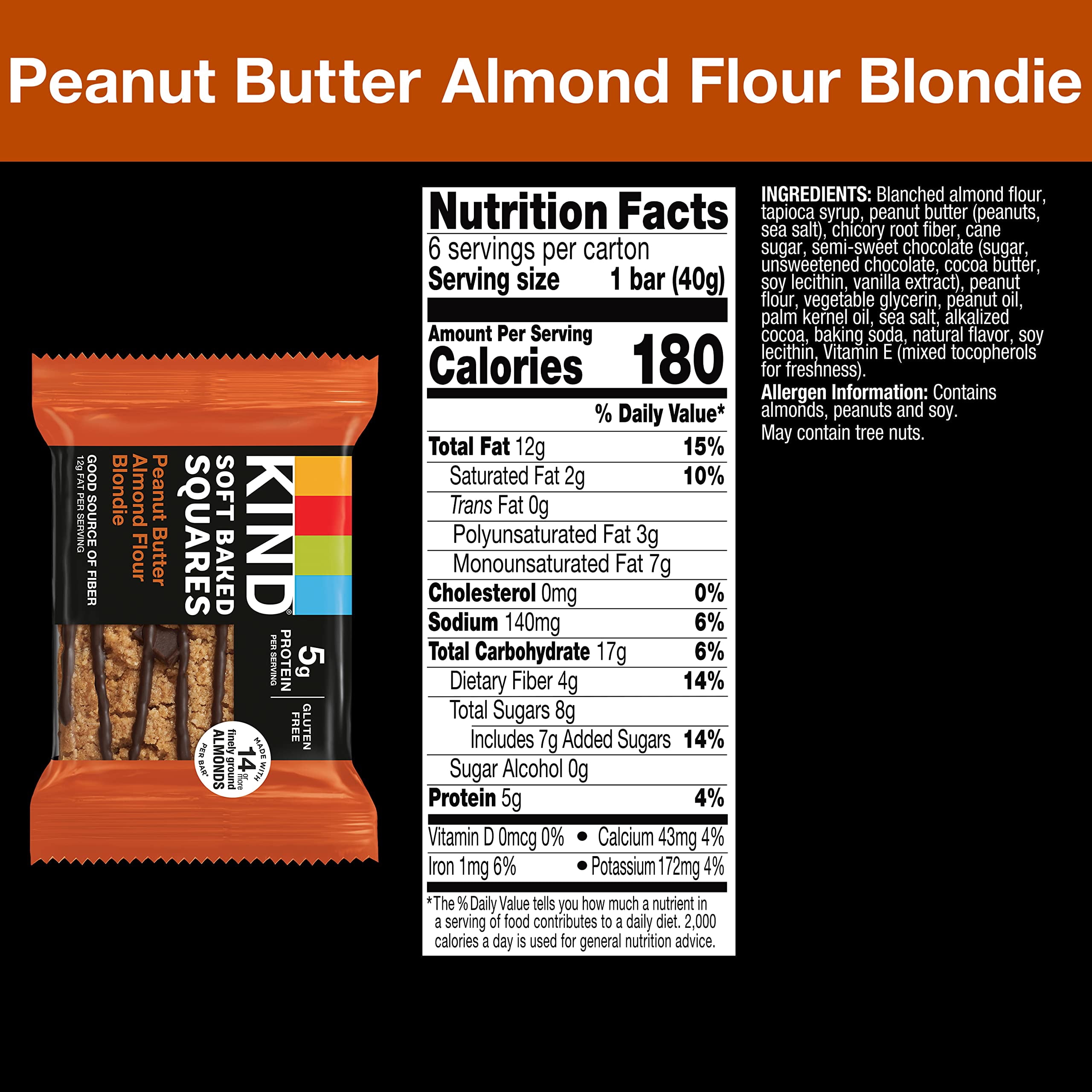 Pack of 2 - Kind Soft Baked Squares, Peanut Butter Almond Flour Blondie, 6 Count