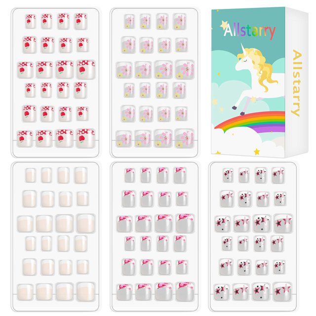 Kit de uñas Allstarry, 120 unidades, paquete de 5 unidades, French Children Press On