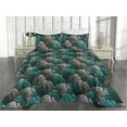 thumbnail image 2 of Ambesonne Tropical Quilted Bedspread Set 3 Pcs, Line Exotic Leaves Boho, Twin, Turquoise Charcoal Grey, 2 of 4