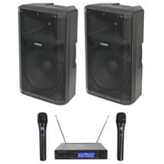 (2) Samson RS115A 15" 400w Powered DJ PA Speakers w/Bluetooth/USB+Wireless Mics