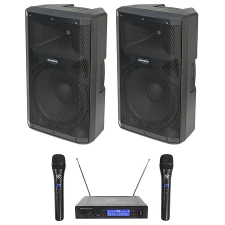 (2) Samson RS115A 15" 400w Powered DJ PA Speakers w/Bluetooth/USB+Wireless Mics