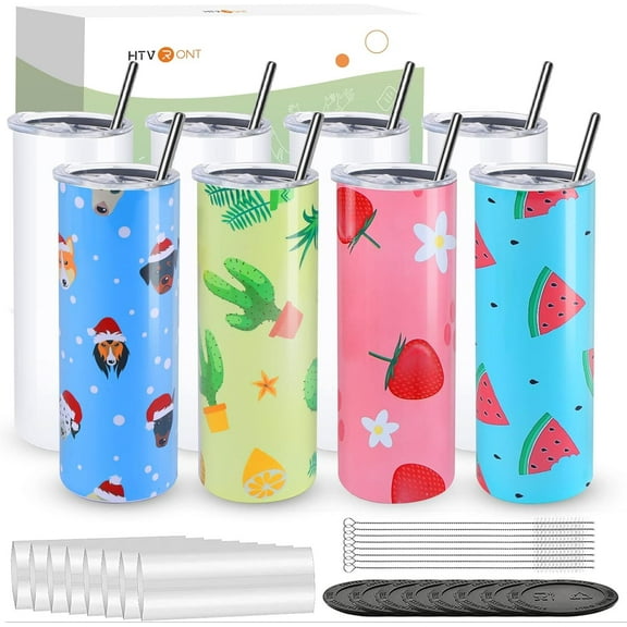 HTVRONT 8 Pack Sublimation Tumblers - Sublimation Blanks Tumbler 20 OZ Skinny - Stainless Steel Sublimation Tumblers with Box, Paper and Straw