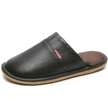 

CoCopeaunt Luxury Cow Split Leather Handmade Men Home Slippers Autumn Winter Plush Slip on Soft Black Brown Bedroom Indoor Flat Men Shoes