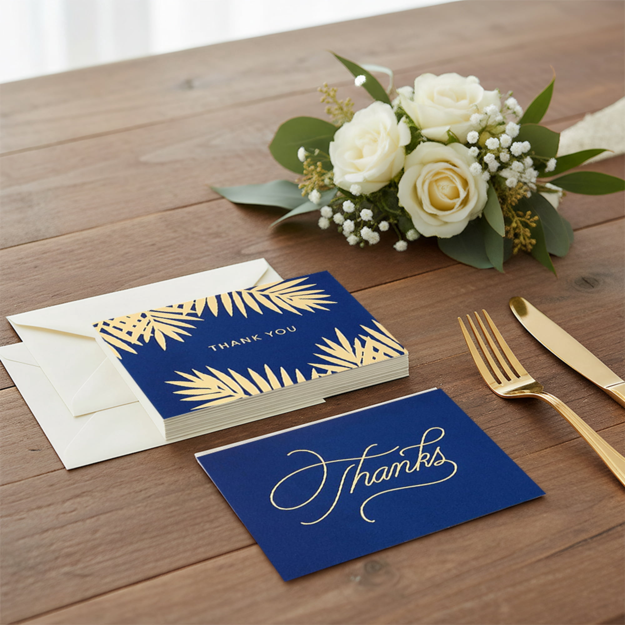 Thank You Cards Assortment, Gold and Navy, 120 Thank You Notes with Envelopes for Wedding, Bridal Shower, Business, Graduation