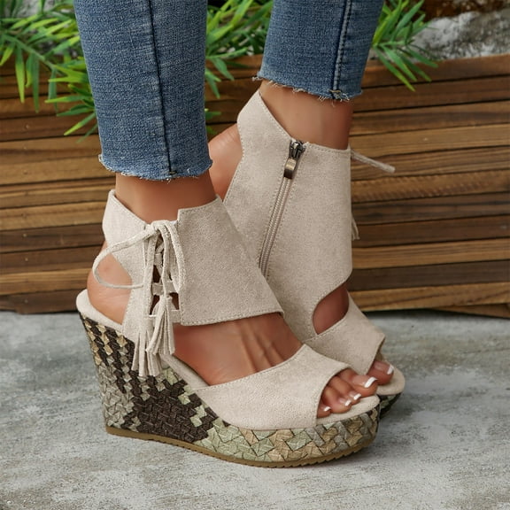 Summer Sandals for Women 2025 Arch Support Wedge Peep Toe Causal Daily Shoes with Side Zipper for Women Beach Vacation Fashion