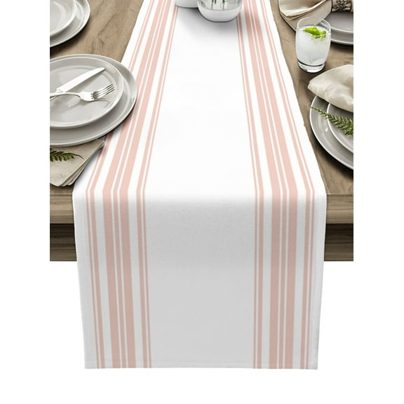 Table Runner Dresser Scarf 13 x 70 Inch Colorful Stripes Pink Wood Texture White Table Runners Non-Slip Heat Kitchen Dining Table Decor for Kitchen Farmhouse Indoor Outdoor Home Party
