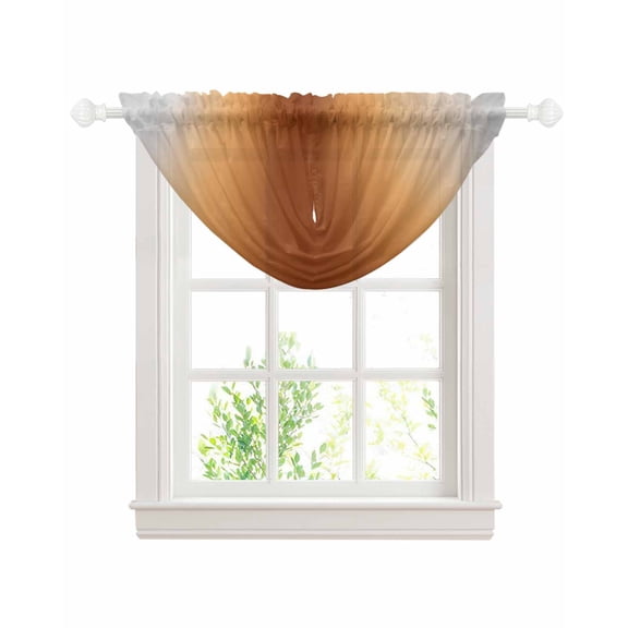 Dark Brown Grey Ombre Waterfall Valances for Windows, Modern Abstract Art Gradient Kitchen Sheer Valance Curtains, Rod Pocket Elegant Swag Valances for Living Room Bedroom, 47.2"x38.5", 1 Panel