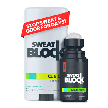 SweatBlock Antiperspirant Deodorant System - MAXIMUM CLINICAL STRENGTH for Men & Women - Hyperhidrosis Aid Up for to 7-Day Sweat Control - Roll-On 1.2 fl oz   48-Hour Odor Protection Stick 2.7oz