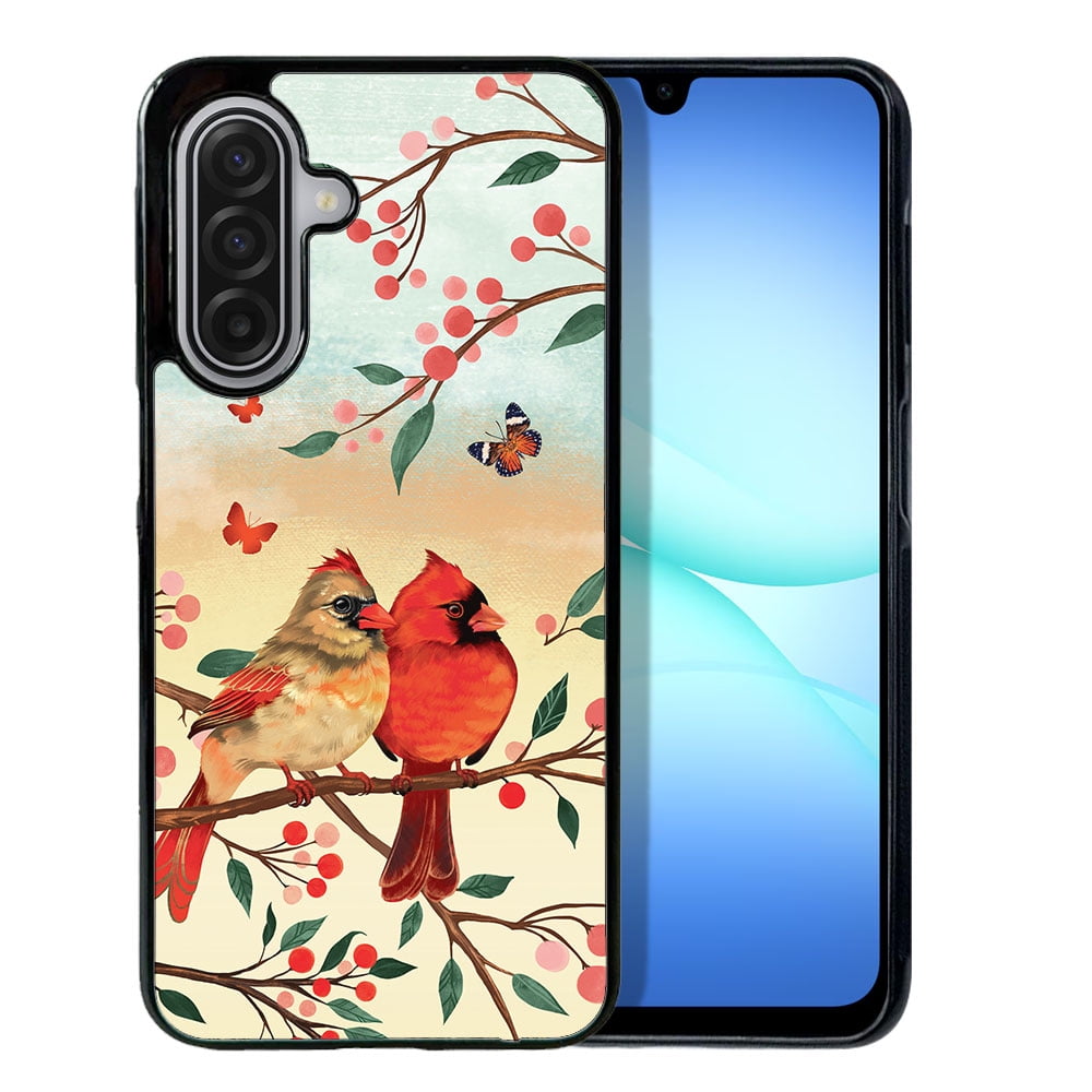 WIRESTER Shockproof Soft Rubber Cover Case for Samsung Galaxy A17 5G 6.7" 2025, Red Cardinal Lovebird