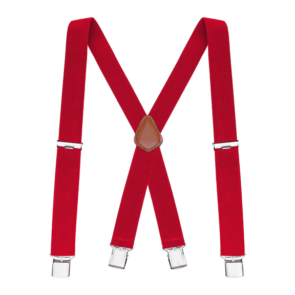 Buyless Fashion Suspenders for Men - 48" Elastic Adjustable Straps 1 1/4" - X Back - 5114-Red