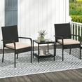 thumbnail image 1 of Costway 3 PCS Patio Furniture Set with 2-Tier Table Tempered Glass Tabletop & Soft Cushions Brown, 1 of 10
