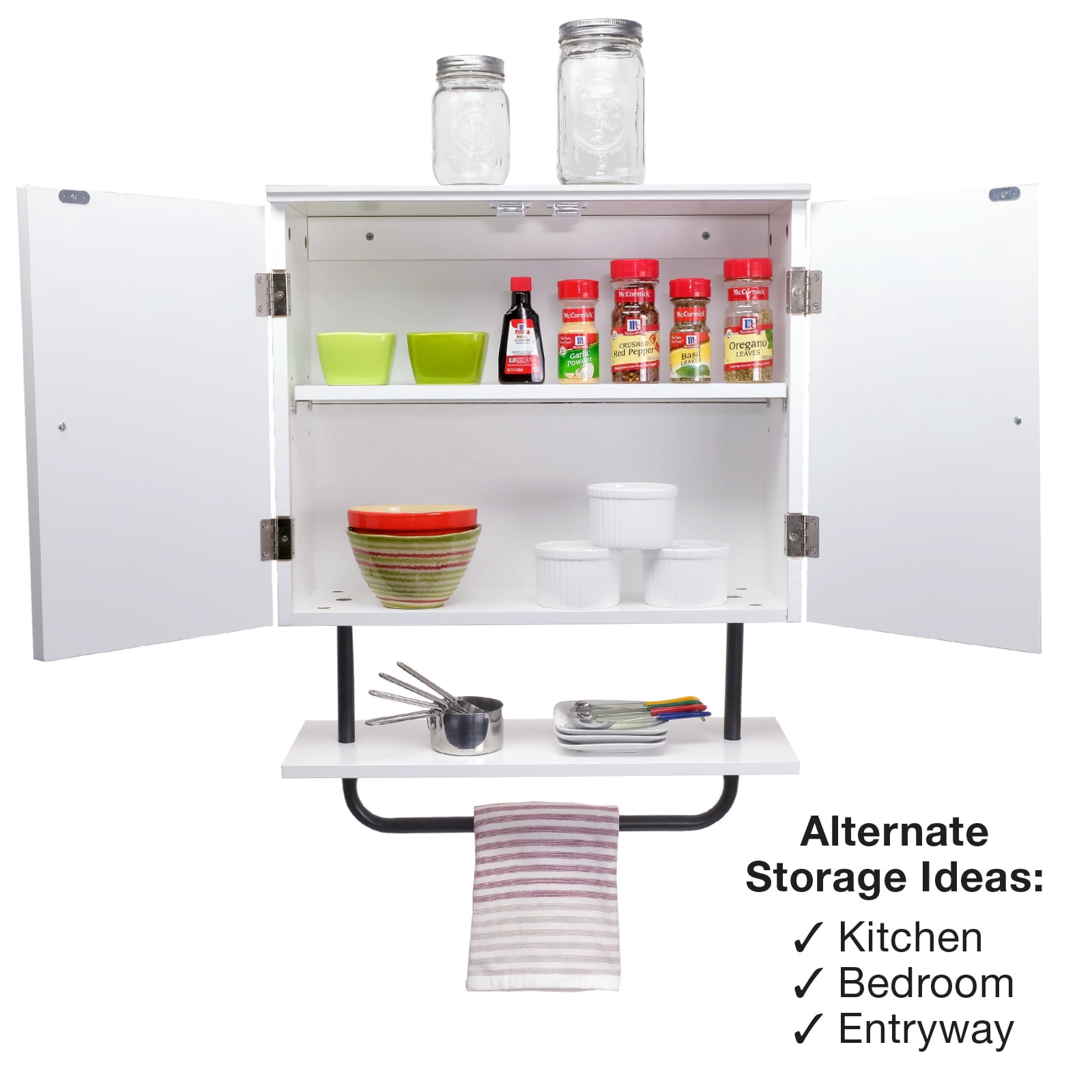 Excello Global Products 22" x 27.5” Barndoor Bathroom Wall Cabinet, Space Saver Storage Cabinet Kitchen Medicine Cabinet with Adjustable Shelf and Towel Bar, White