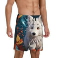 thumbnail image 2 of Kdxio White Wolf With Flowers Print Mens Sleep Shorts Bottoms Soft Comfy Pajama Wear Pants with Drawstring Pockets, 2 of 5