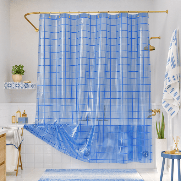 Bathway Shower Curtain Liner, Rainbow Plaid Heavy Weight Shower Liner, 72" x 72", Blue