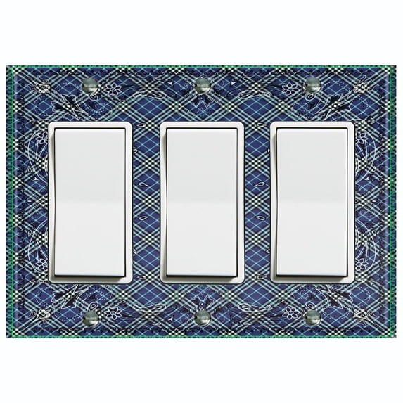 Metal Light Switch Plate Cover Blue Plaid Paisley Bandana Tile Pattern TIL076