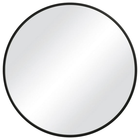 37 Inches Round Shape Sleek Frame Mirror, Black- Saltoro Sherpi