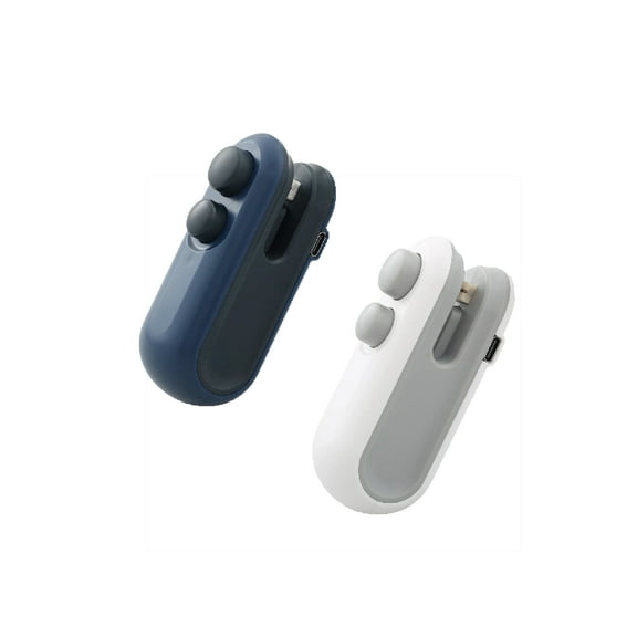 Mini Bag Sealer, USB-C Rechargeable 2 in 1 Heat Seal with Cutter and Magnet, Resealer Machine for Snack Bags (2 pcs, White and Blue)